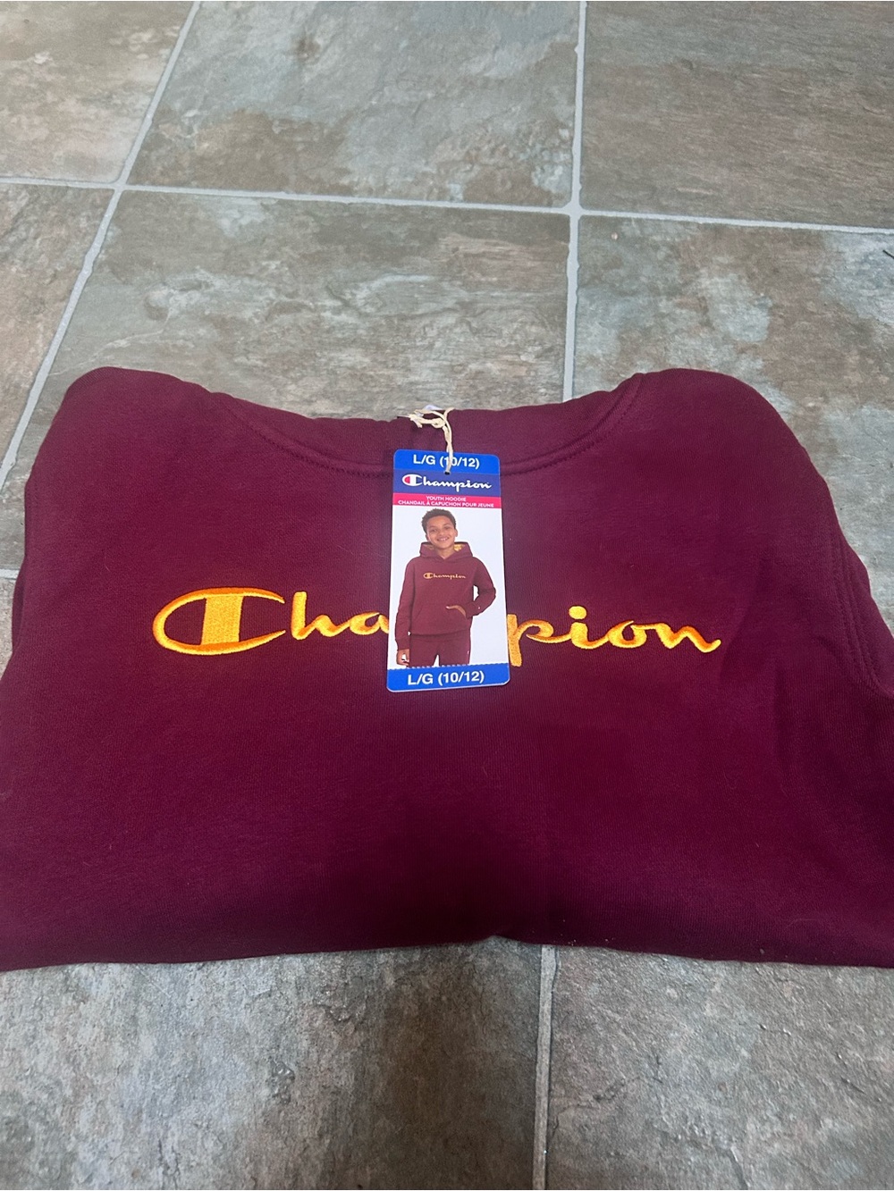 Champion Men's Maroon Crewneck Sweatshirt with Yellow Logo